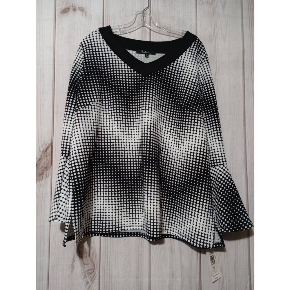 Calessa Shirt Ladies Extra Large Black White Long Sleeve Light Weight Bell Sleev